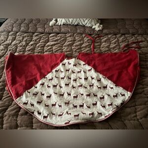 Festive Red and White Reindeer Tree Skirt